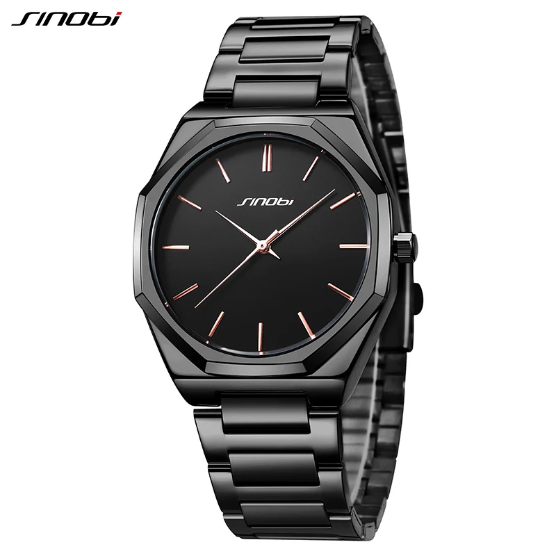 Top Sales SINOBI Brand Men\'s Black Watches Fashion Business Quartz Wristwatches Waterproof Male Casual Clock High Quality