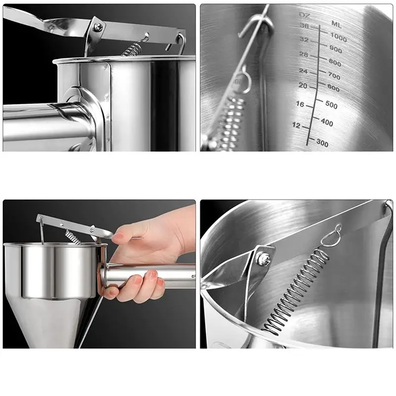 2026 + 1 موزع عجين فطيرة قمع الخبز من الفولاذ المقاوم للصدأ + حامل ثابت مع مجمع العجين