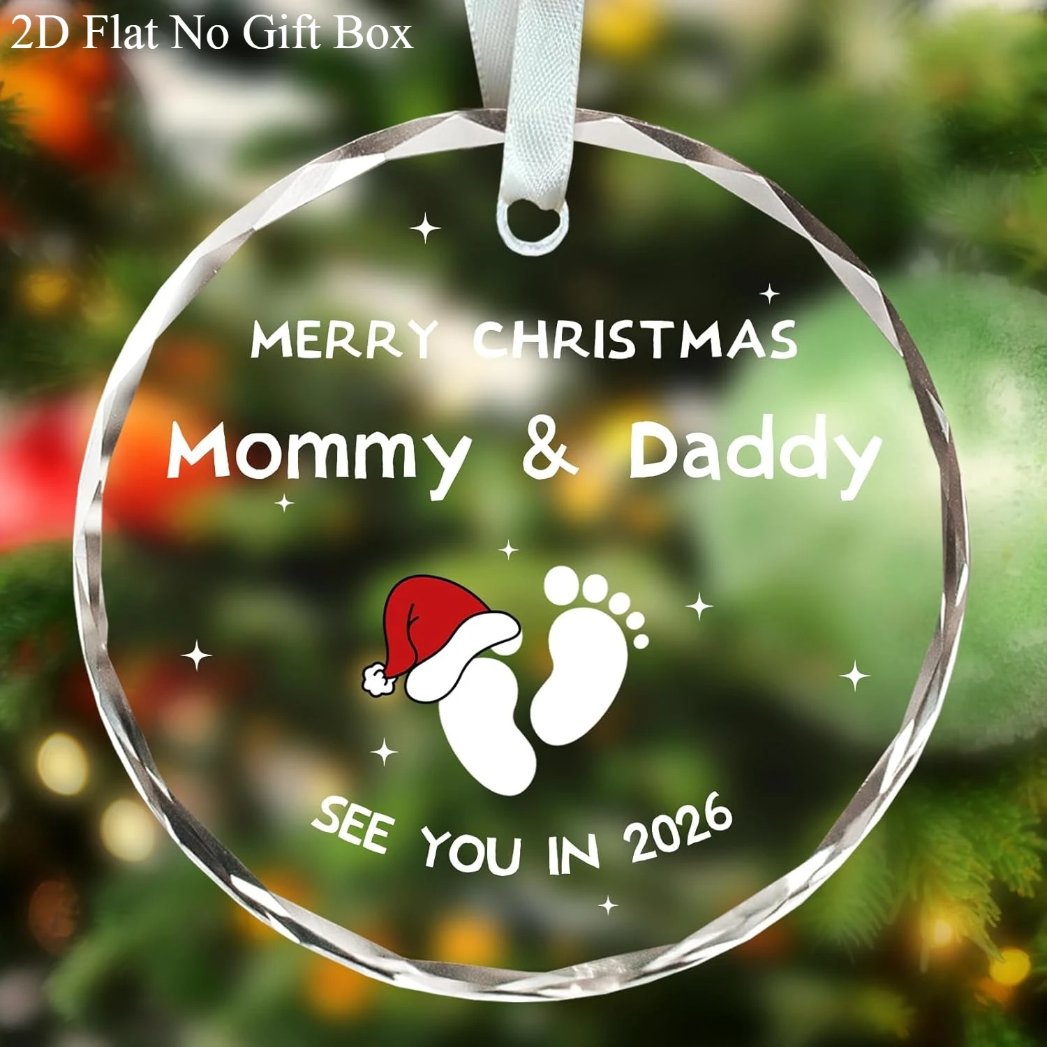 زينة إعلانية للأطفال مكونة من قطعتين مسطحة ثنائية الأبعاد - 2025/2026 تذكار حمل للتاريخ الملتف - عرض زجاجي مستدير لعيد الميلاد/الحمل