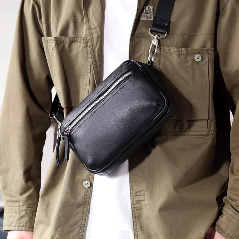 

SENOFAN Men's Genuine Leather Single Shoulder Bag Casual Retro Phone Bag Cowhide Multi-Pocket Crossbody Small Chest Bags