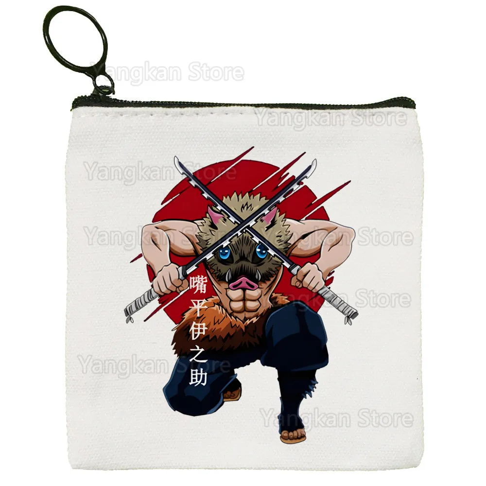 Demon Slayer Inosuke Simpatico mini portamonete in tela Portafoglio per studenti Portamonete con cerniera Portachiavi femminile a mano