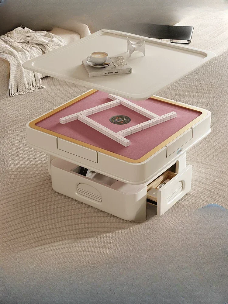 Mahjong Table Automatic Coffee Table Double-Use Living Room Multi-Function Lifting Cream Style