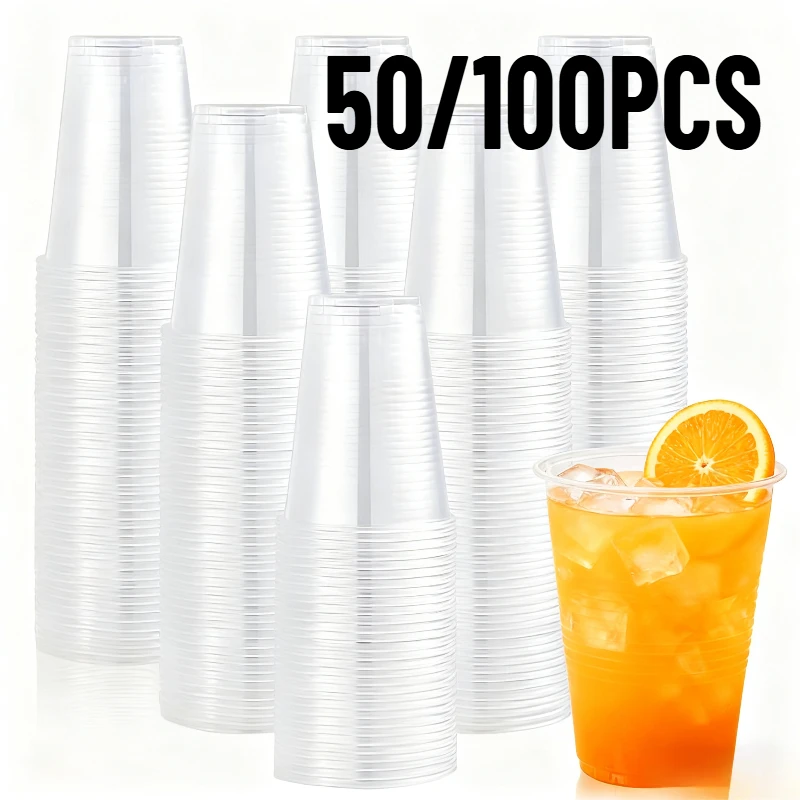 

50/100PCS Disposable Transparent Plastic Cups Household Drinking Cups Fruit Juice Coffee Ice Cream Birthday Wedding Party