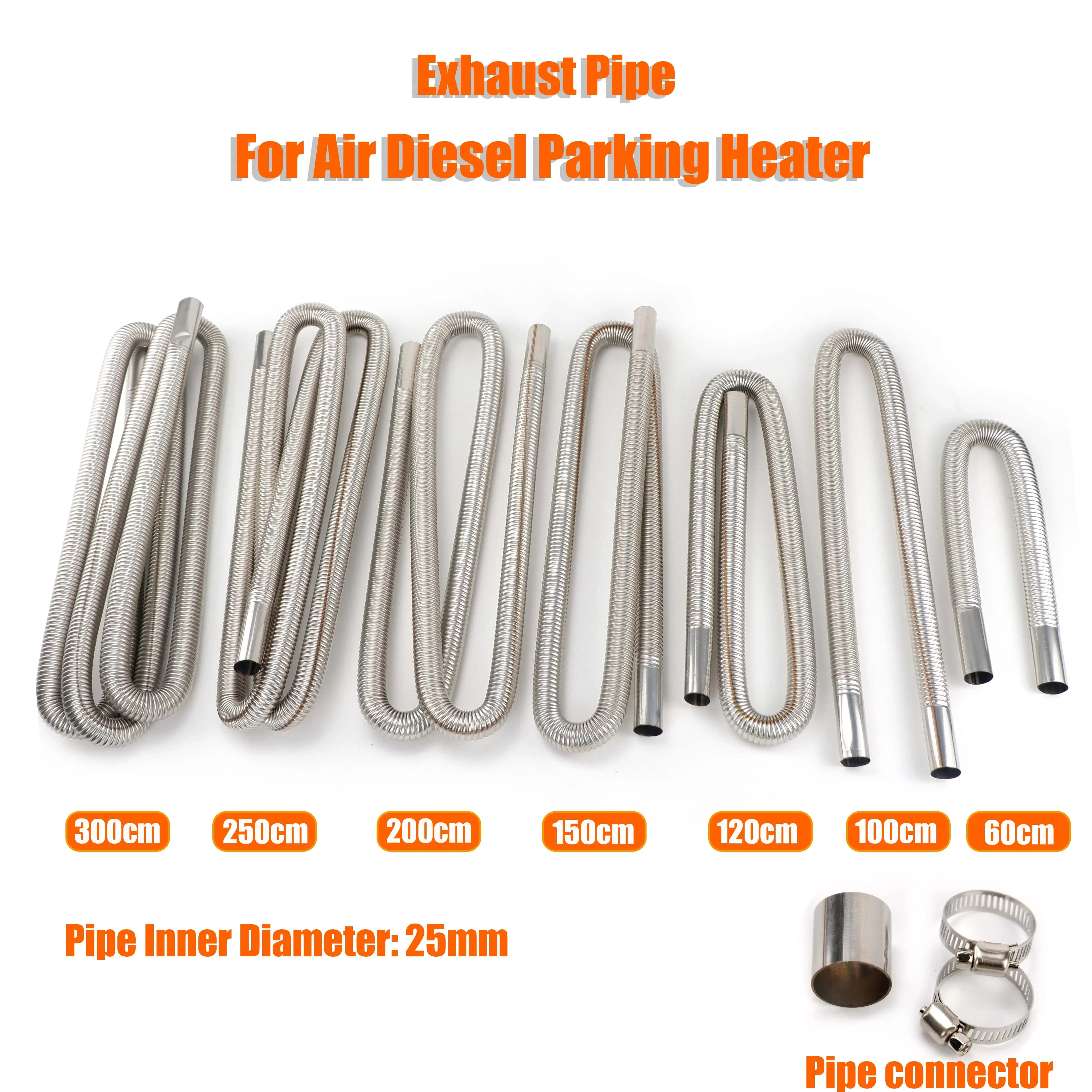60cm-300cm Air Diesel Parking Heater Stainless Steel Exhaust Pipe Tube Gas Vent Hose Car Truck VAN
