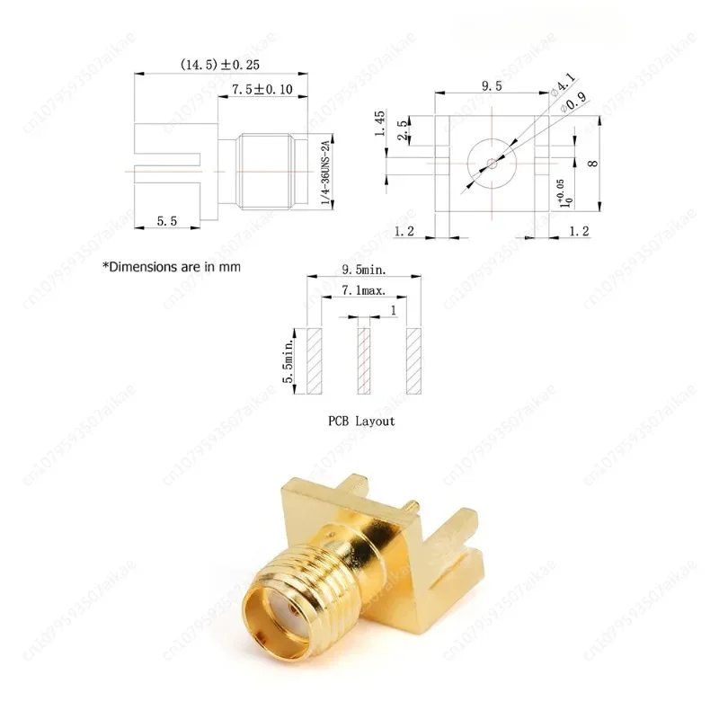 SMA-KHD7 (female) End Partial Foot Splint Side Sticker Connector with 0.9mm Thick PCB Board 18GHz