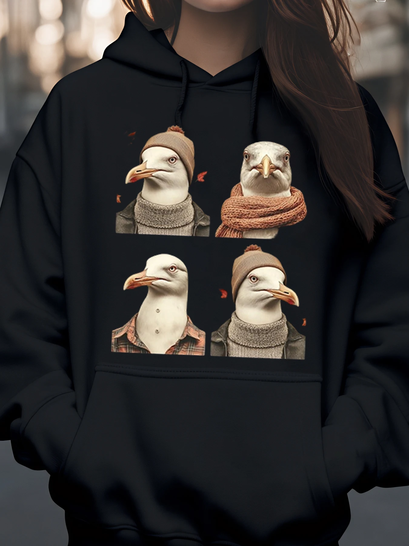 

Толстовка с капюшоном «Чайка» и шляпой и шарфом с принтом на Хэллоуин, повседневная одежда для женщин