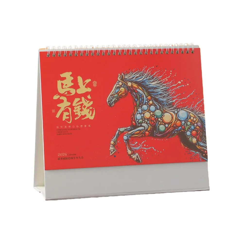 Estilo de ano novo chinês 2026 calendário de mesa mês data exibição dos desenhos animados cavalo ano calendário pônei bobina encadernação agenda planejador