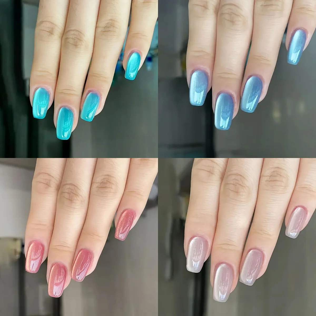 96 قطعة عارية الأخضر الأزرق الوردي الأبيض ضوء القمر غطاء كامل الأظافر وهمية 4 ألوان مربع القط العين اضغط على الأظافر قابلة لإعادة الاستخدام مجموعة الأظافر وهمية * #1