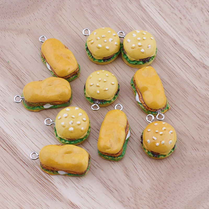 

10pcs Resin Hamburger Food Charm Sandwich Pendant Charms for Necklace Bracelet Earring Diy Making Accessories Keychain Findings