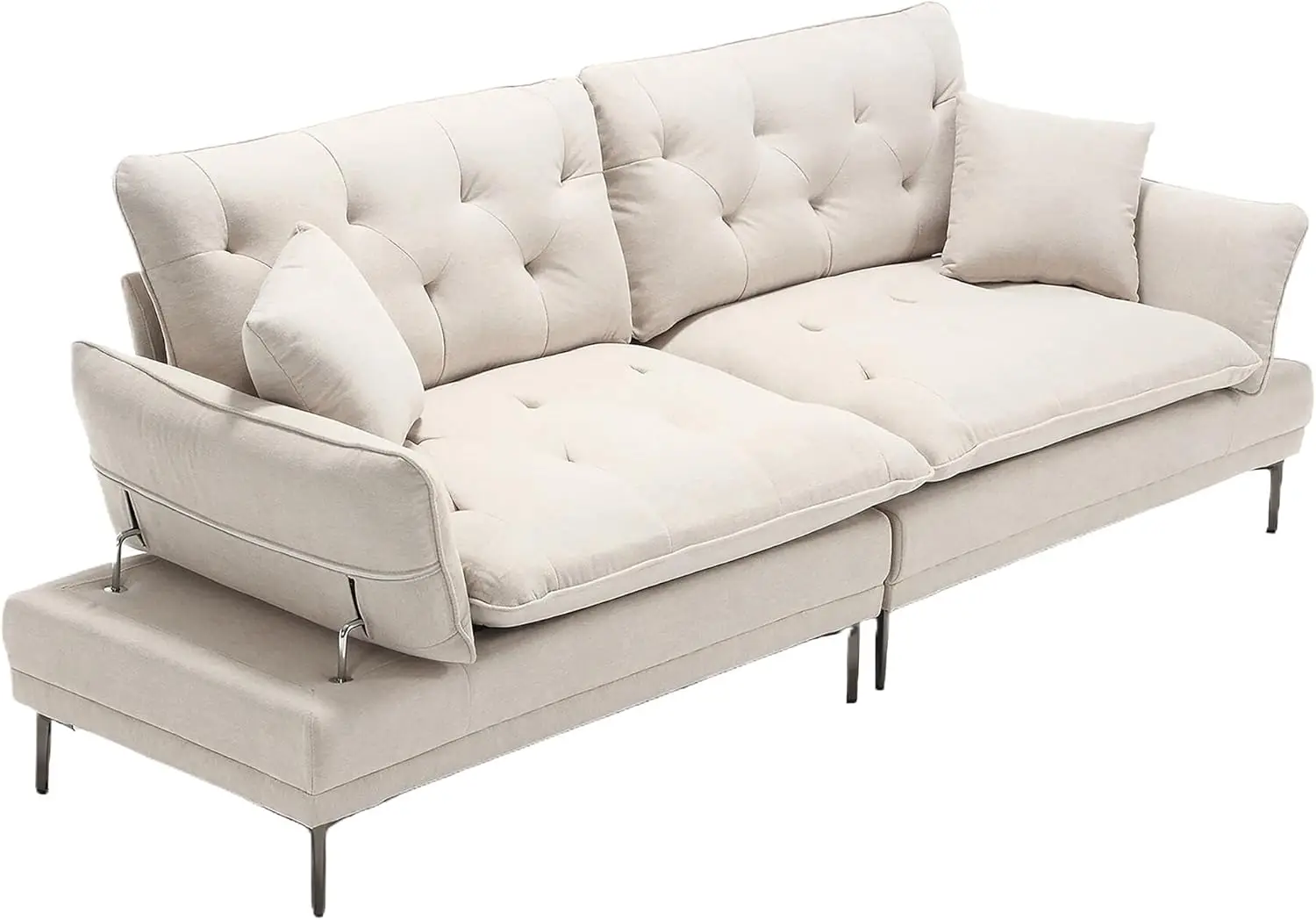 Modern Convertible Futon Sofa Bed, Line Multi-Person Sofa with Two Pillows and Soft Back, Split Lazy Sofa Bed, Suitable