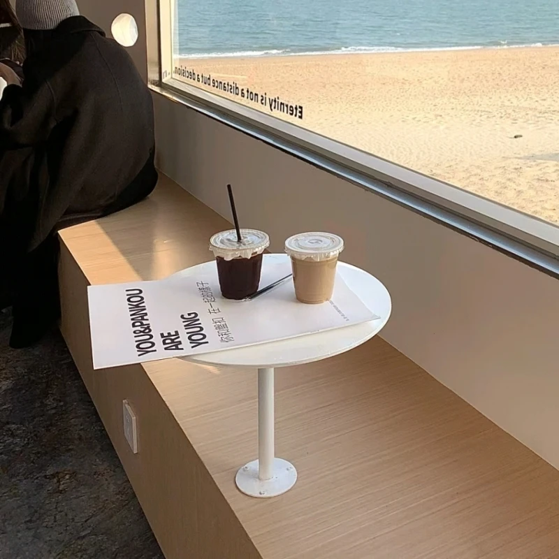 

Stainless Steel Cafe Table for Milk Tea Shop Nordic Booth-Style Small Round Table Durable Wall-Mounted Dining Table