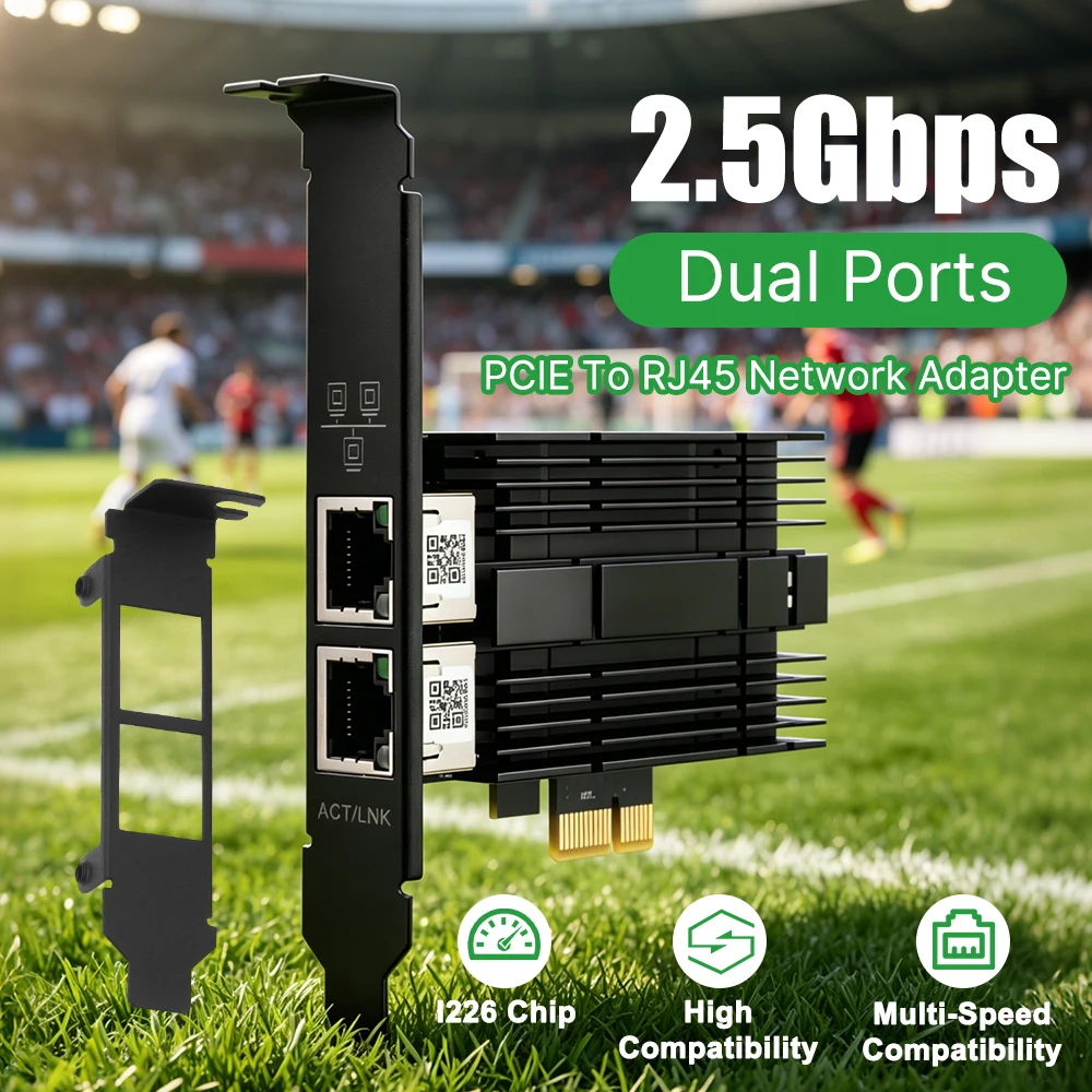 2500Mbps PCIe Network Card I226 Gigabit Etherne Dual Port Pcie To RJ45 Upgraded 2.5G Adapter Server RJ45 LAN PCIe Adapter For PC
