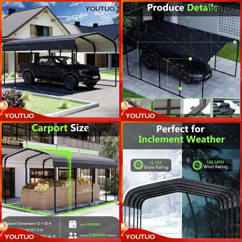 Heavy Duty Carport Kit with Steel Roof Building and Frame