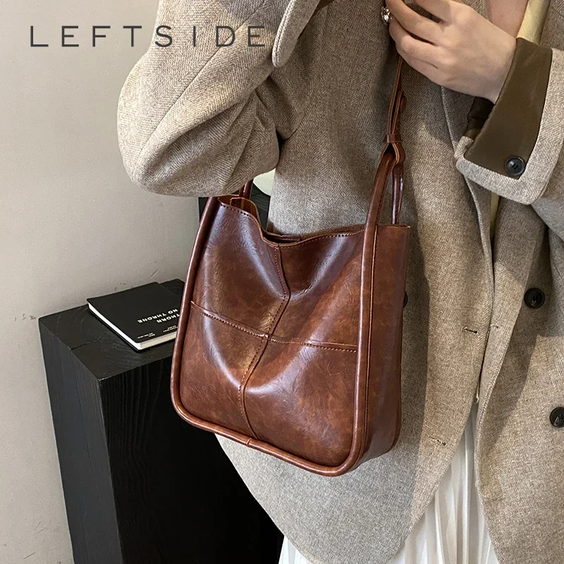 LEFTSIDE Women 2 Pcs/set PU Leather Shoulder Bag Lady Crossbody Bag 2024 Winter Y2K Underarm Bags with Short Handle Handbags