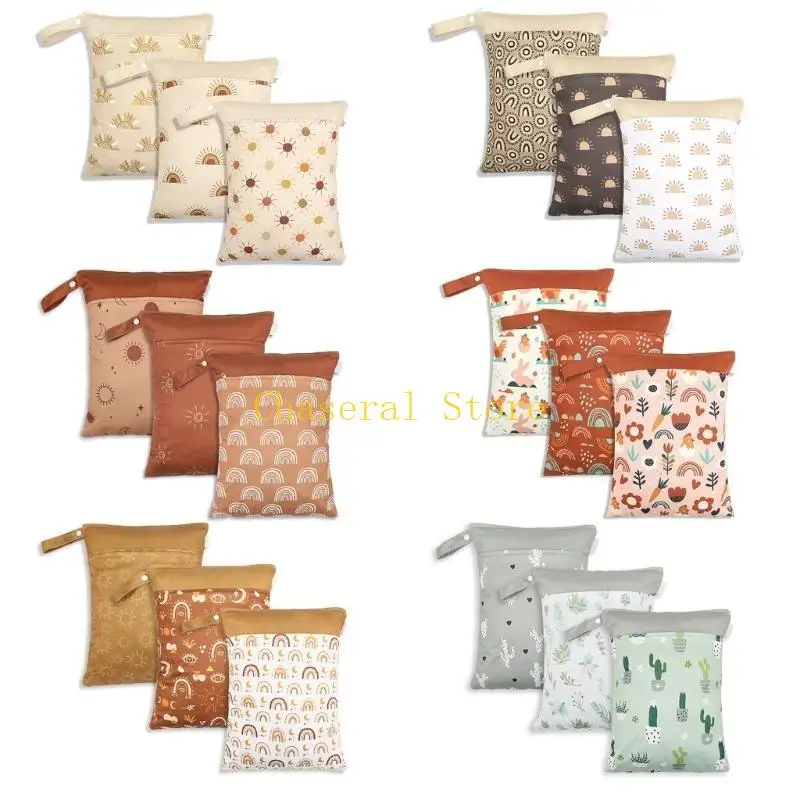 E7CE Infant Diaper Bag Print Dry Wet Bag for Diaper Nappies Organize Waterproof Zipper Bag Baby Stroller Diaper Storage Bag