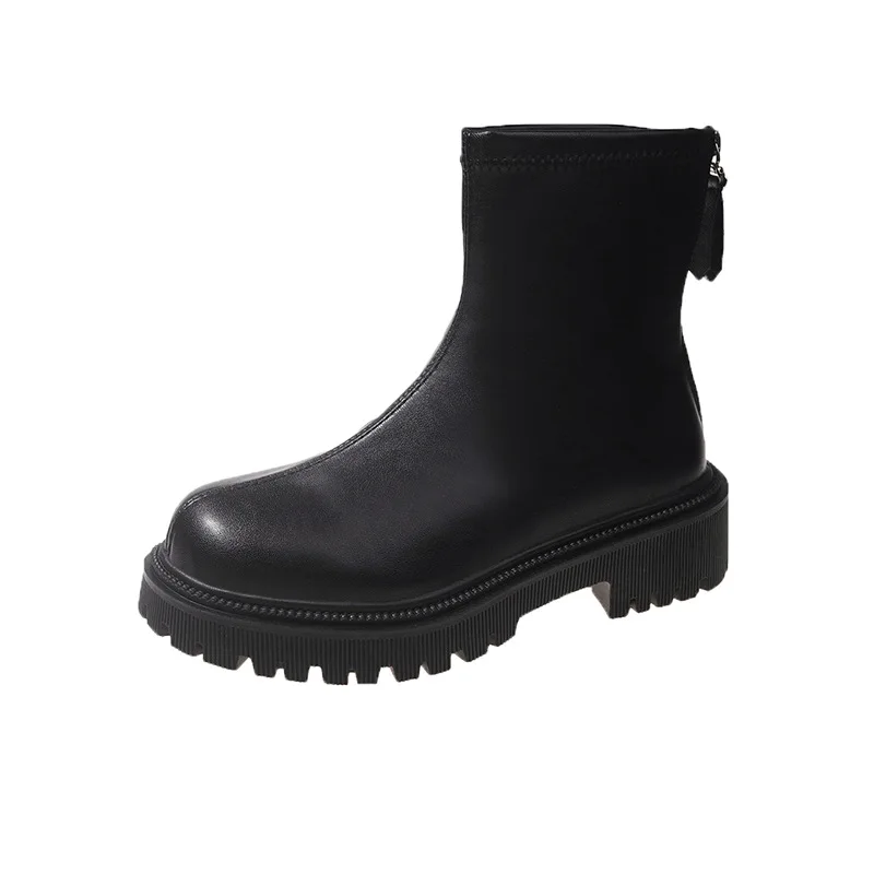 2025 New Fashion Autumn Winter Platform Shoes Leather Boots Women Casual Back Zippers Women's Ankle Boots Women's Short Bootties