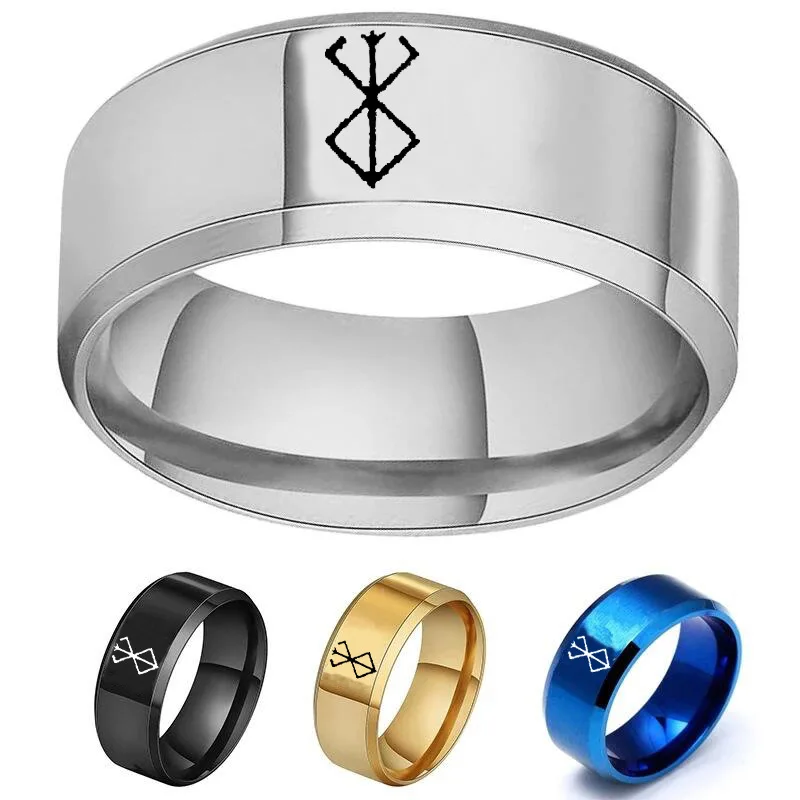 Anime Peripheral Berserk Ring Commemorative Fashion Simple 4 Colors Cool Laser Stainless Steel Ring Men Women Jewelry