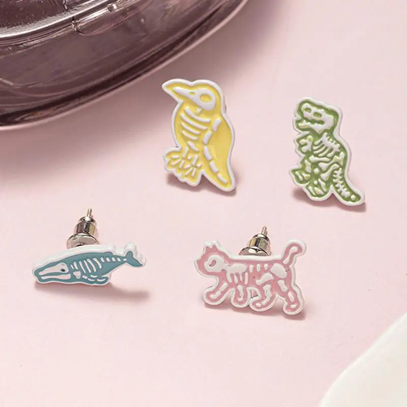 Cartoon Personality Funny Small Animals Bones Stud Earrings For Women Couple Creative Ear Studs Jewelry Gifts