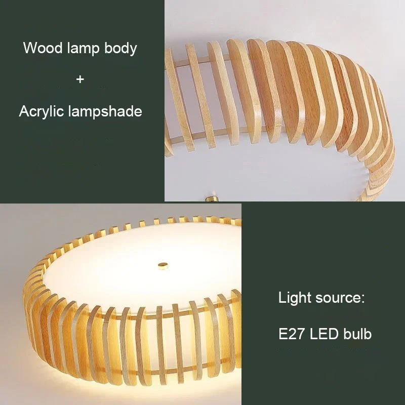 Modern Creative Wooden LED Ceiling Lamp Living Room Restaurant Bedroom Kitchen Chandelier E27 Bulb Indoor Lighting Decor Fixture