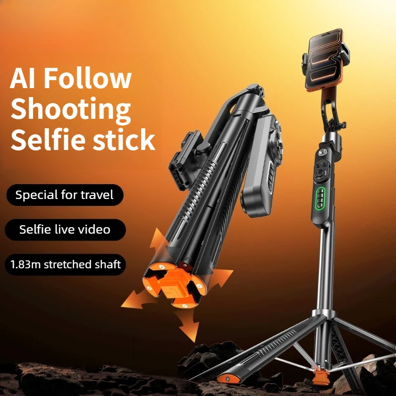 

360 AI Auto Face Tracking Gimbal Stabilizer Wireless Bluetooth Selfie Stick 4 Leg Tripod Phone Holder for Video Vlog Live Stream