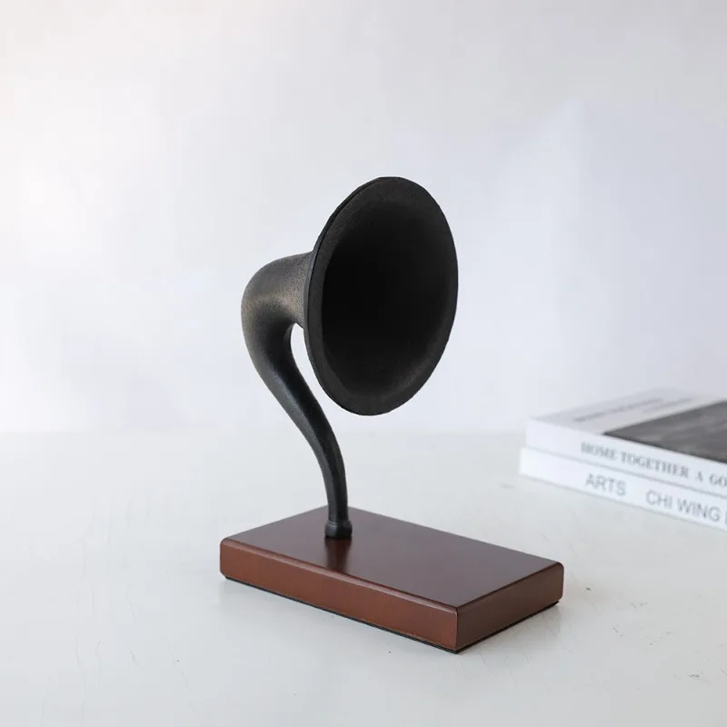 Vintage Gramophone Horn Resin Ornament, Phonograph Speaker Model, Industrial Style Home Desktop Decor Craft Photography Prop