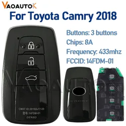 Automatyczny zdalny kluczyk samochodowy do Toyoty Camry 2018 3 przyciski Inteligentny kluczyk samochodowy 433 MHZ 14FCC 14FDM-01 89904-33870 Zdalny kluczyk bezkluczykowy