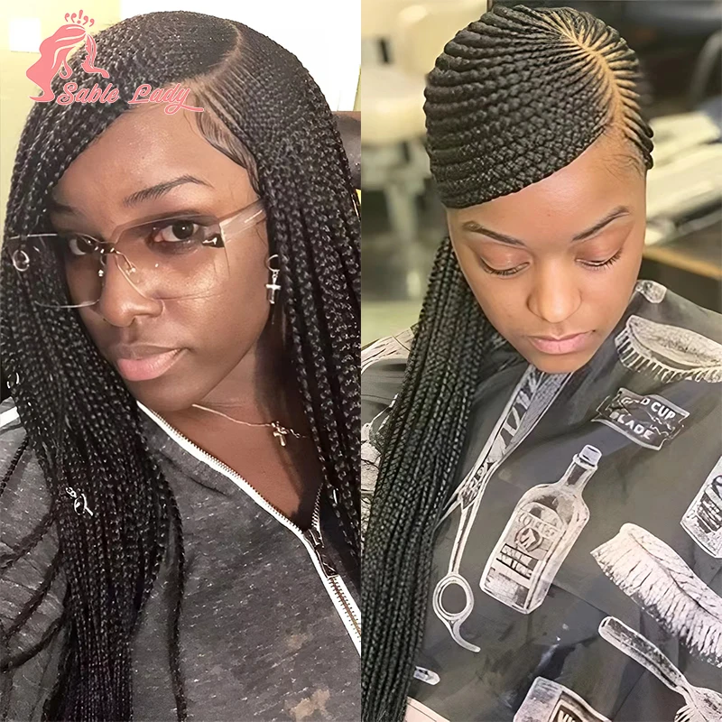 Zobel Dame synthetische knoten lose Box Seitenteil geflochtene Perücken für schwarze Frauen Cornrow Braid Perücke Flechten Haar Box Braid Perücke Klassiker