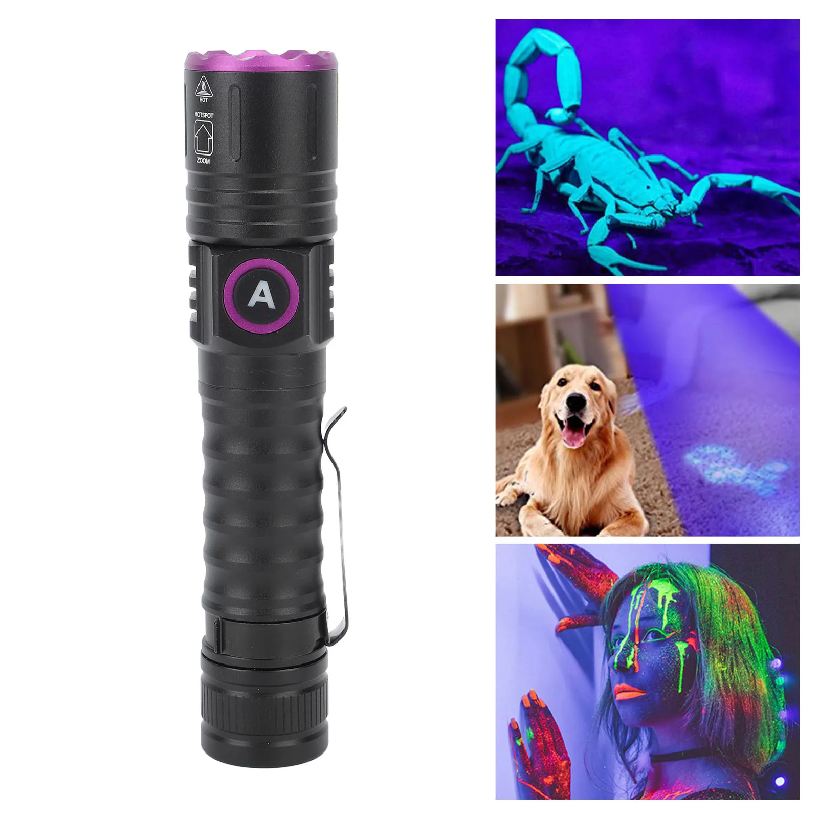 ZK40 UV 395nm Flashlight USB Rechargeable Portable Handheld UV Flashlight Detection for Dog Urine Pet Stains