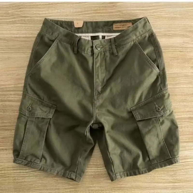 

New Vintage Wash Men's Casual Shorts Solid Color Versatile Cropped Half Pants Cargo Khaki Summer New Multi-pocket Hiking Shorts
