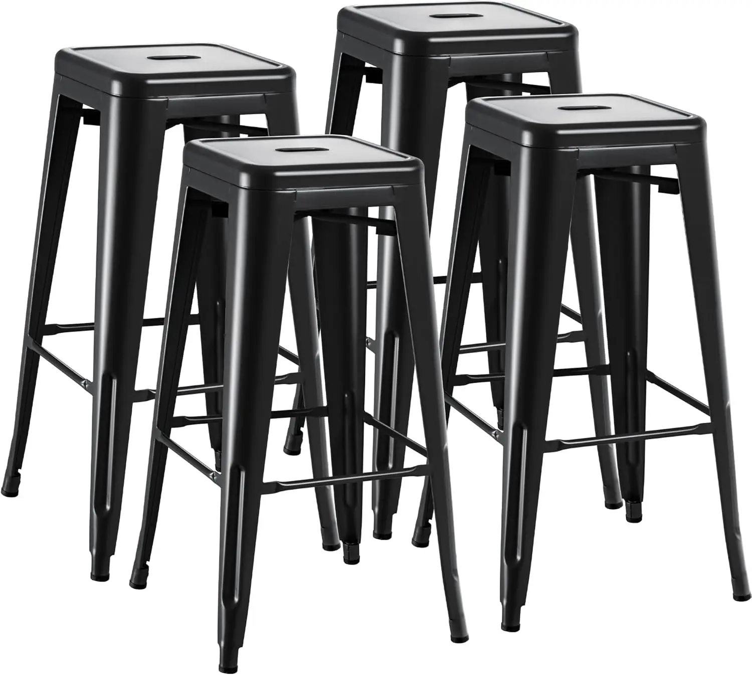 Furmax 30 Inches Metal Bar Stools Bar Height High Backless Stools Indoor Outdoor Stackable Kitchen Stools Set of 4 (Dark Black)