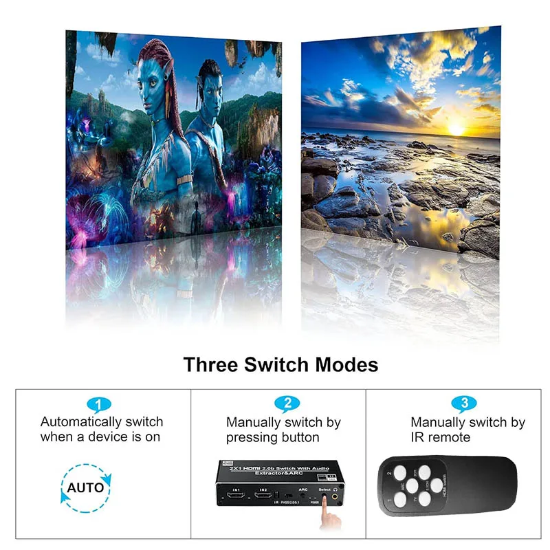 2 port HDMI 2.0 audio extractor for PS5 4K 60Hz  5.1Ch HDMI2.0b HDMI ARC Switch with audio toslink stereo HDCP 2.2 4K 60Hz image 5