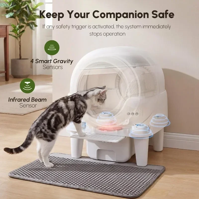 Automatic Litter Box, Self Cleaning Litter Box with APP Control, Large Capacity Cat Robot for Multiple Cats, 5 Safety Sensors,