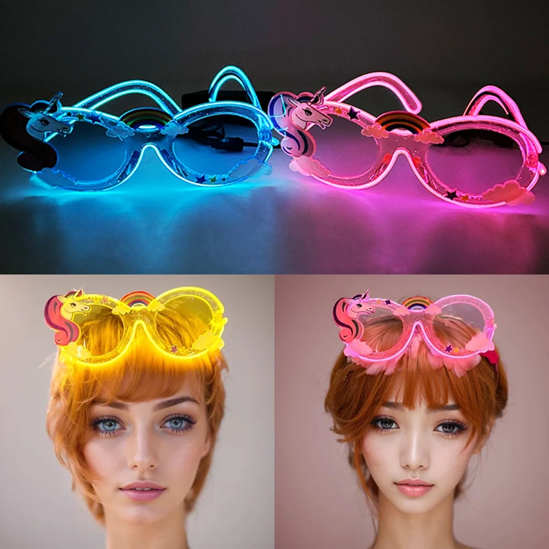 Unicorn Theme Party LED Light up Glasses Rainbow Horse Unicorn Glasses Kids Birthday Baby Shower Supplies Photo Props