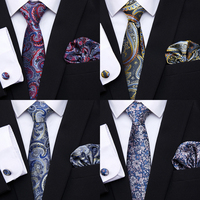 Jacquard Newest design Festive Present Tie Handkerchief Cufflink Set Necktie Man's Plaid Yellow Shirt Accessories