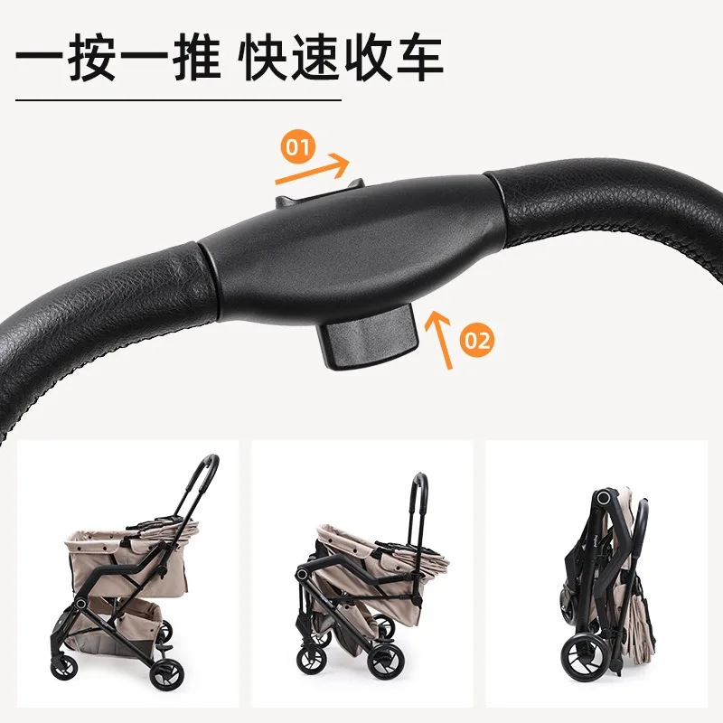 Foldable Pet Stroller Retractable Push Handle Detachable Washable Cart for Small Medium Dogs Cats Outdoor Travel