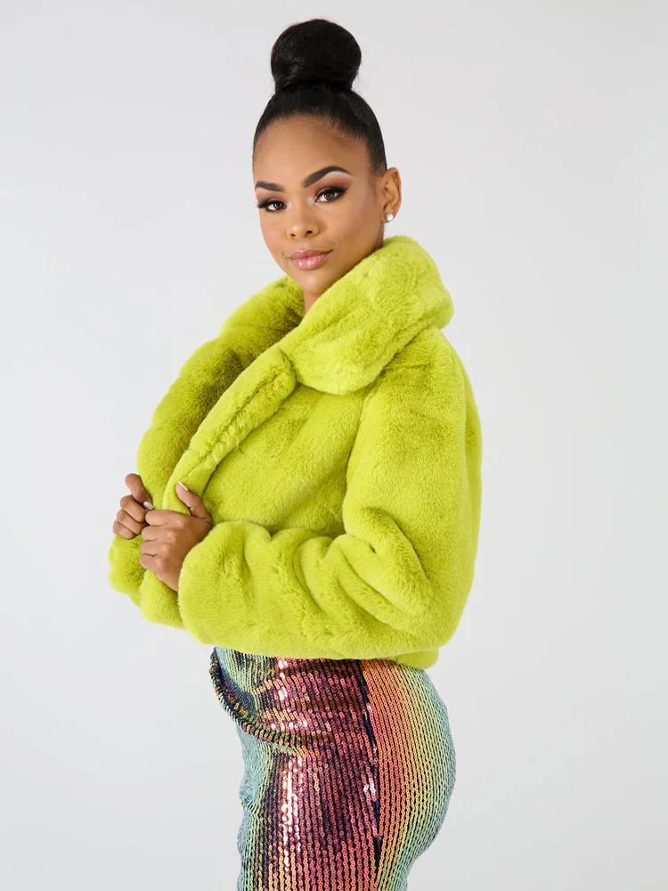 Sexy Faux Fur Cropped Jackets for Women 2026 Fashion Autumn Winter Clothes Long Sleeve Furry Cardigan Coat Female Outerwear