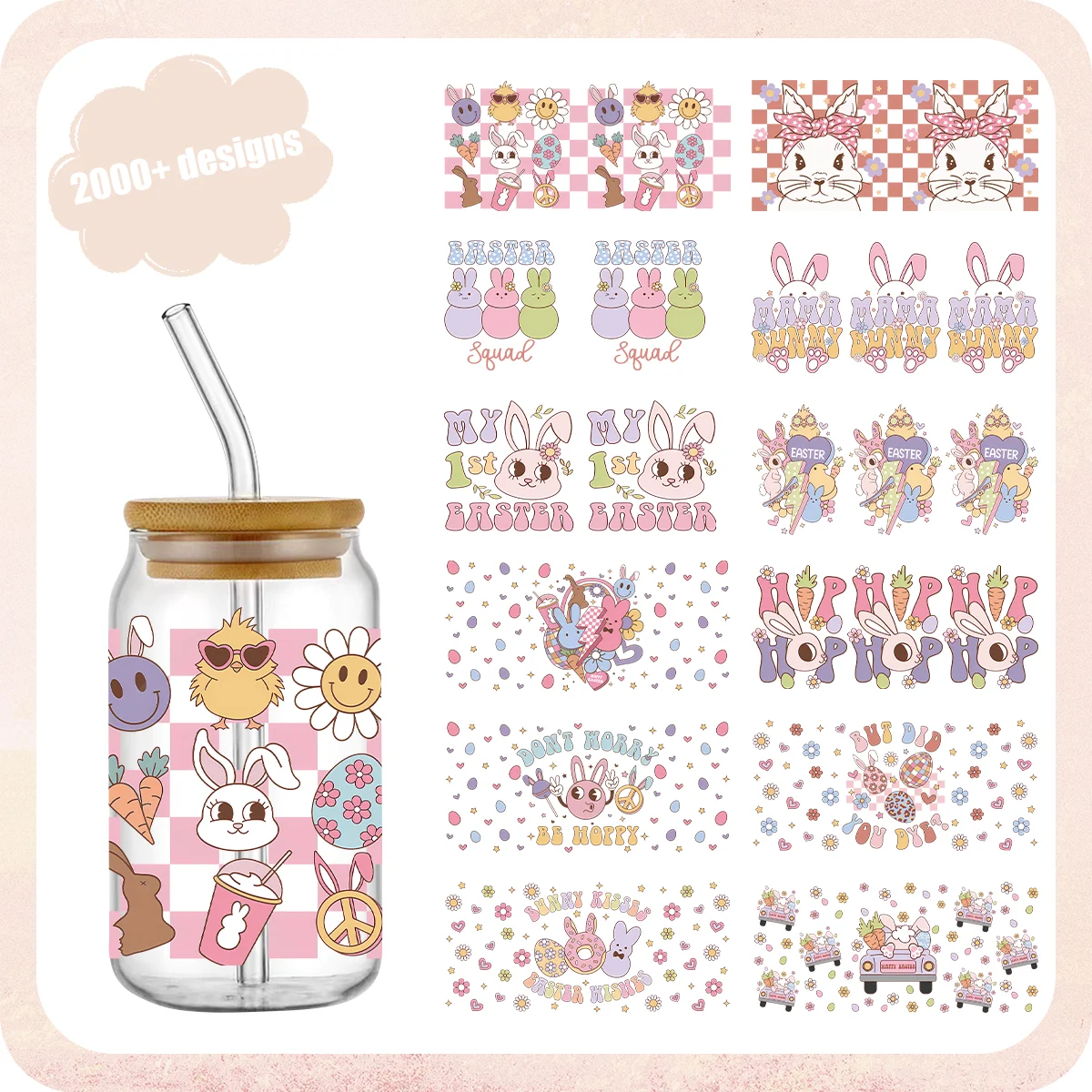 

High Quality Wholesale Custom Uvdtf Tumbler UV DTF 16oz Wraps Transfers Happy Easter Decals