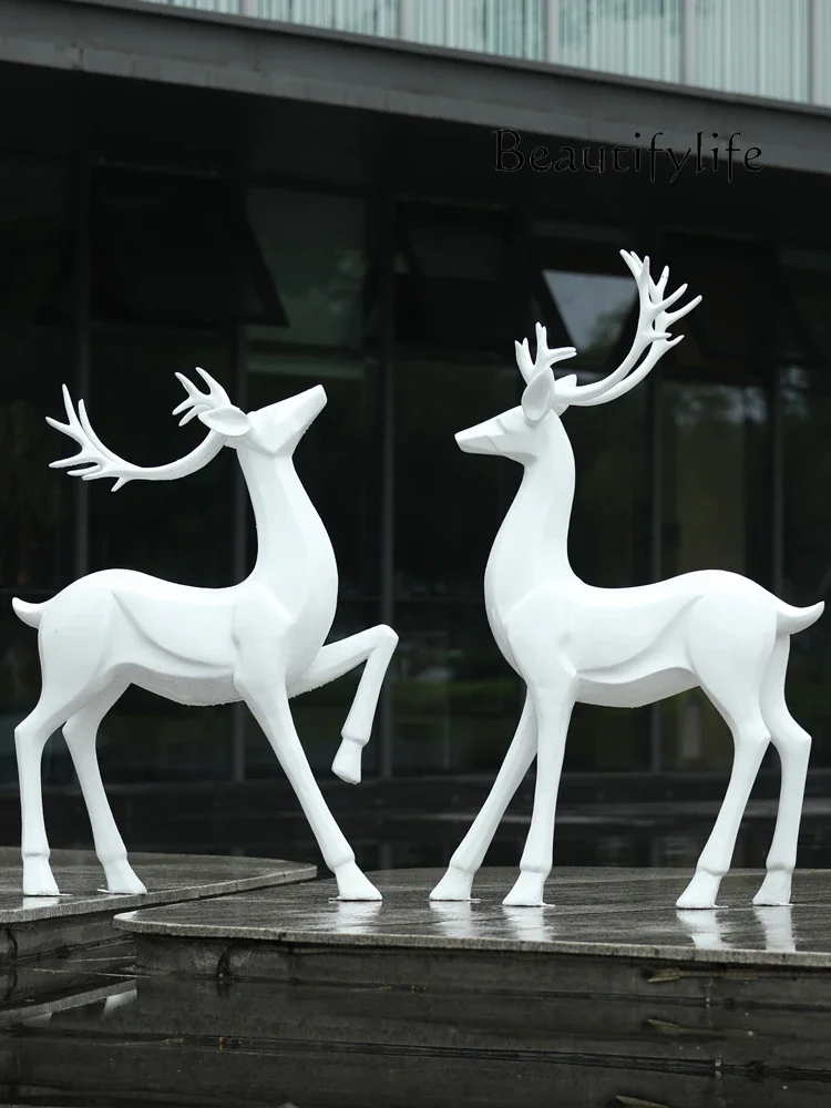 Outdoor Abstract Sika Deer Sculpture Decoration Frp Flower Garden Lawn Community Decoration Sketch