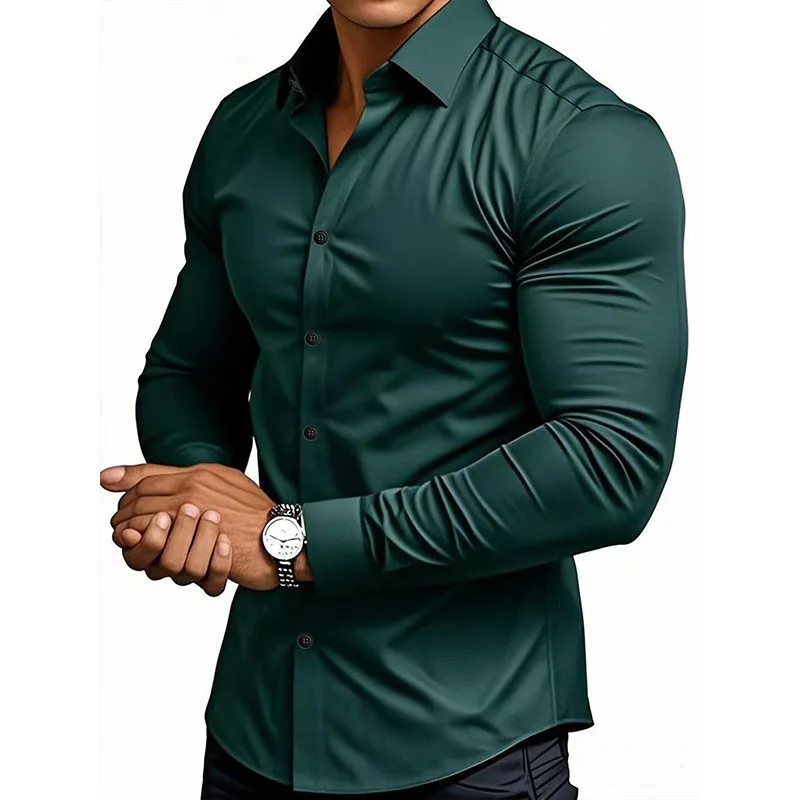 

Men Solid Color Long Sleeve Casual Business Shirt For Spring And Autumn