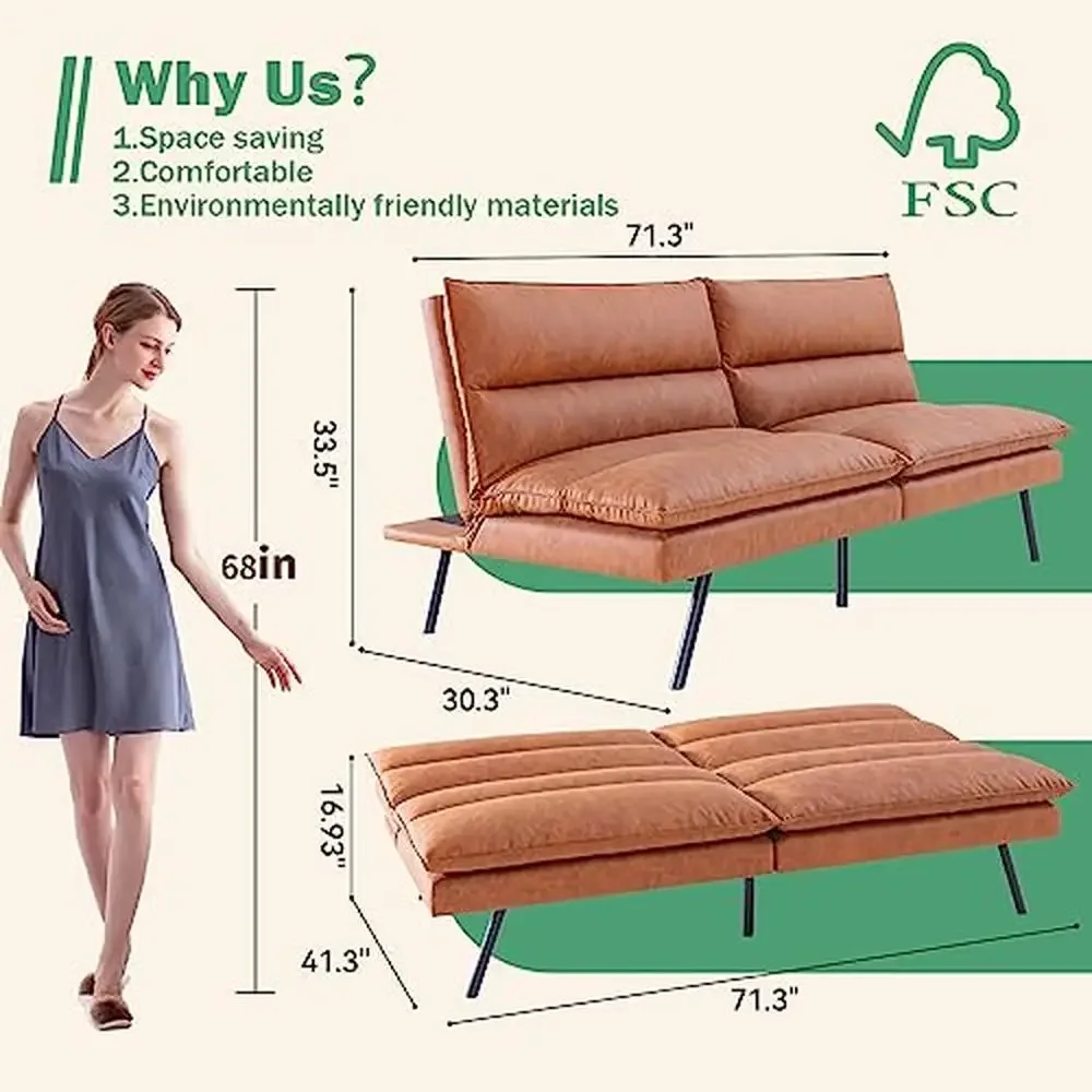 Диван-кровать Futon из пены с эффектом памяти, современный многофункциональный диван-кровать из искусственной кожи с разрезом, для гостиной, квартиры, гостевой комнаты, офиса, 3 дюйма