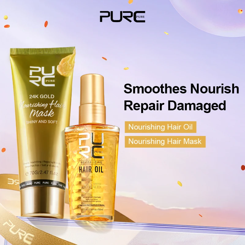 

24K Gold Magical Hair Mask & Argan Oil Hair Care Set Nourishing Hair Care Cream Repair Frizz Damage Keratin Hair Treatment