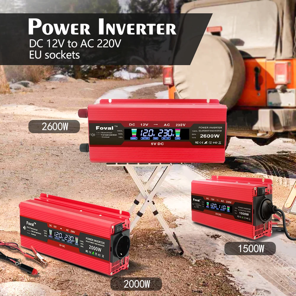 AC220V Car Inverter LED Display 3000W 2600W 1500W Iнвертер 4 USB Outdoor Camping Converter Power Transfer Adapter