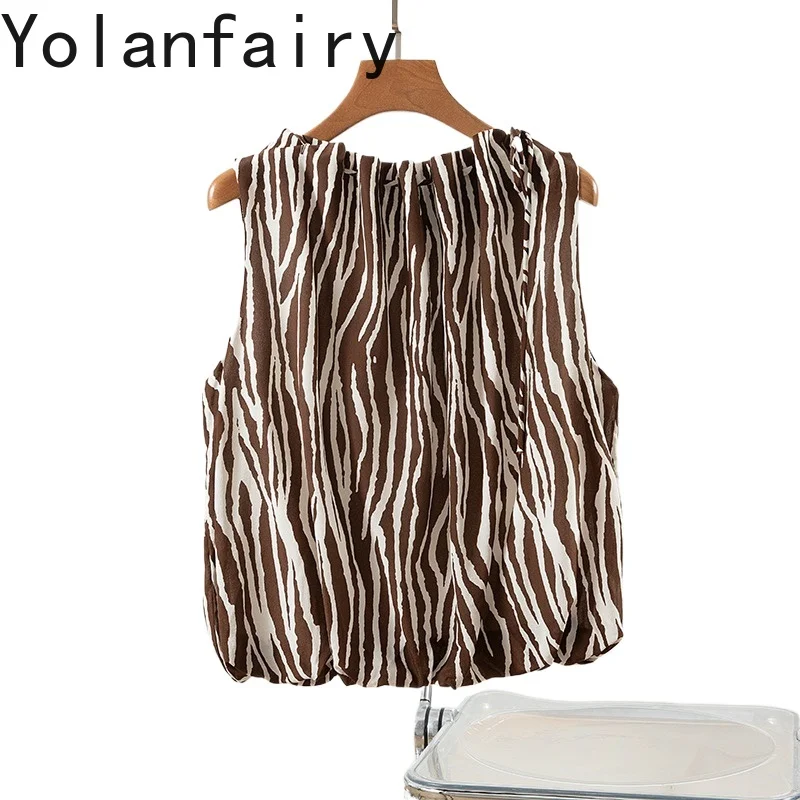 

YOLANFAIRY 100% Genuine Mulberry Silk Tank Tops for Woman Clothes Fahsion Zebra Stripes Loose Vest Top Women's Tanks Top Mujer