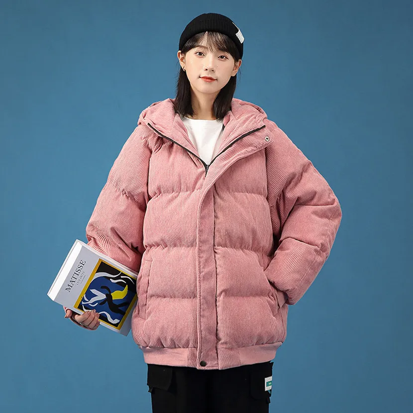 

Corduroy Padded Jaet for Couples Thiened Flannel Casual Sle Winter Outerwear Youth Faion Hooded Zipper Closure Cotton...