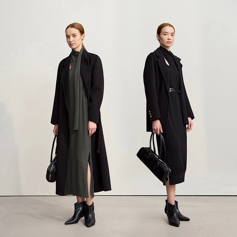 فستان Amii للمرأة 2025 شتاء جديد بلون فضفاض من الصوف المرن فساتين طويلة أنيقة مجوفة ملابس نسائية 12554076