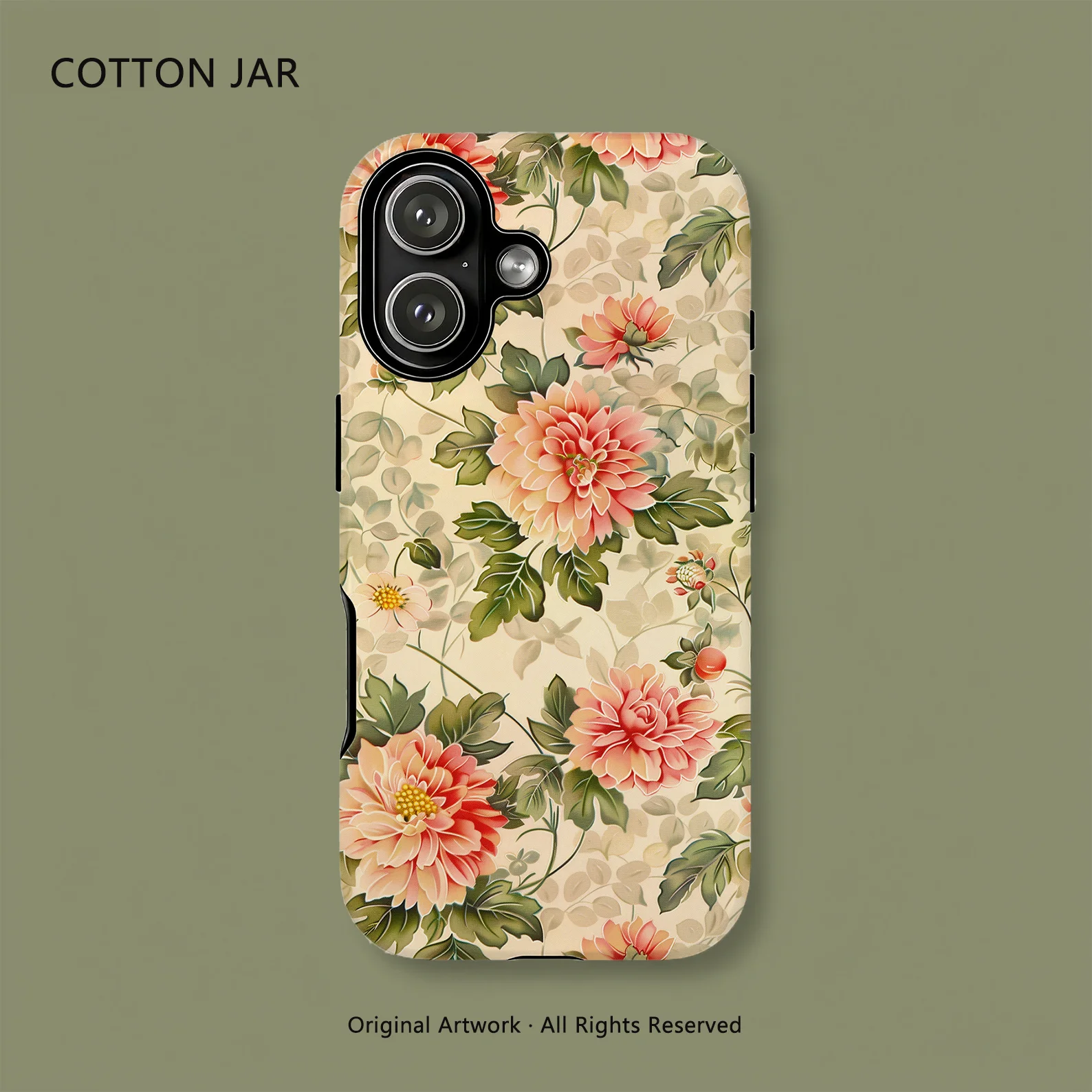 

Aesthetic Peony Painting Phone Case for iPhone 17 16 15 14 13 12 Pro Max 2-in-1 Magnetic Tough Case Magsafe Double Cover