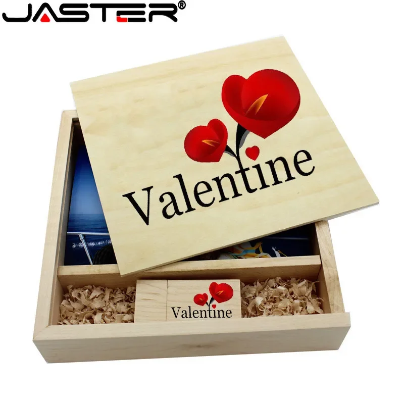 JASTER Wooden Photo Album+usb Flash Drive 64GB Free Color Customization High-speed Pen Drive 32GB Wedding Studio170mm*170mm*35mm