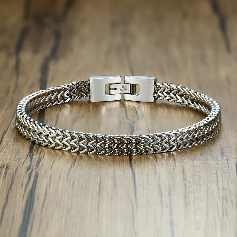 Stylish Mens Stainless Steel 6.5MM Two-strand Wheat Chain Bracelets Punk Biker Male Bracelet 8.26\