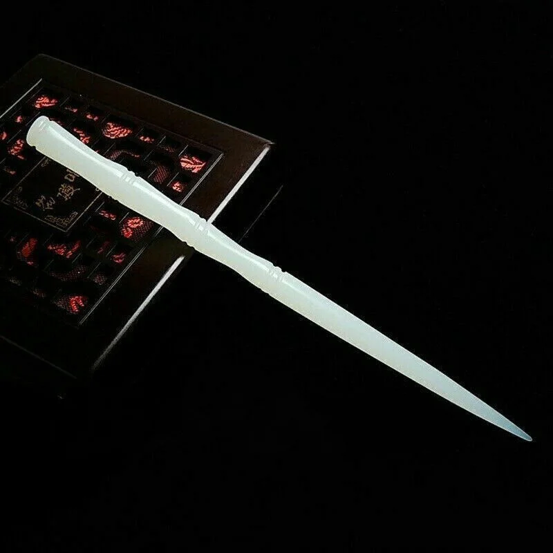 Chinese Natural White jade handcarving Bamboo joint jade hair hairpin statue