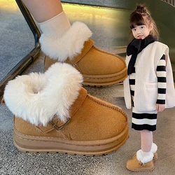 Fur Children Boots Girls Shoes Winter Warm Kids Shoes Fashion Casual Flat Suede Plush Girls Short Boots 4 To 12 Years